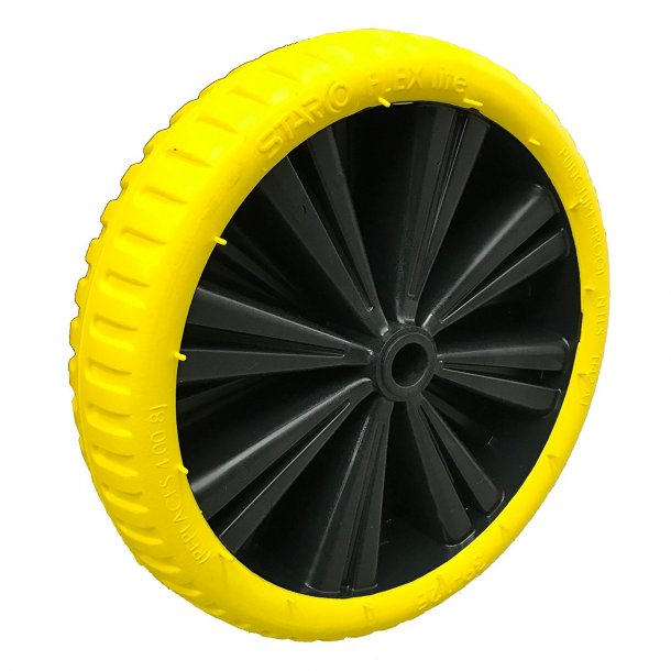 Optiflex-lite puncture proof wheel YELLOW tire with black rim/ Punkter-fri hjul GUL dk/ sort flg